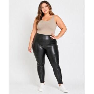 SPANX Faux Leather Moto Leggings Women's 1X Black High Rise NWT